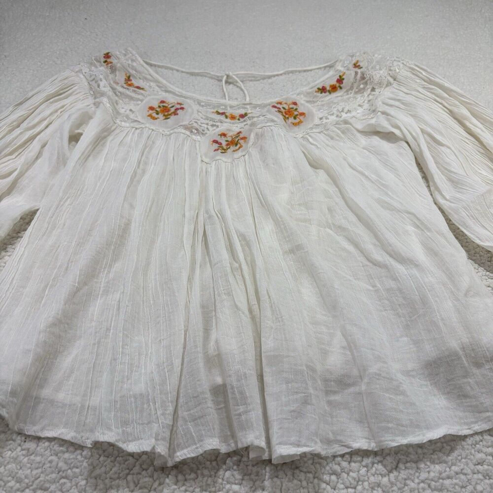 Free People Secret Garden Cotton Embroidered Lace Top Ivory Flowy Open Back XS - Picture 5 of 11